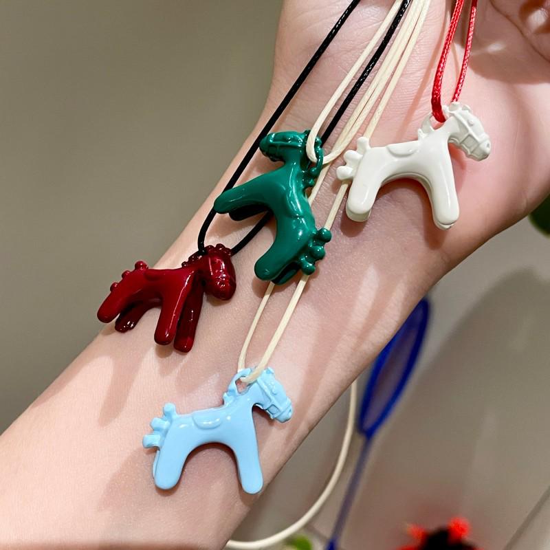 Colorful Cloisonné Drip Glaze Pony Pendant Choker Necklace - Childlike Sweater Chain for Women
