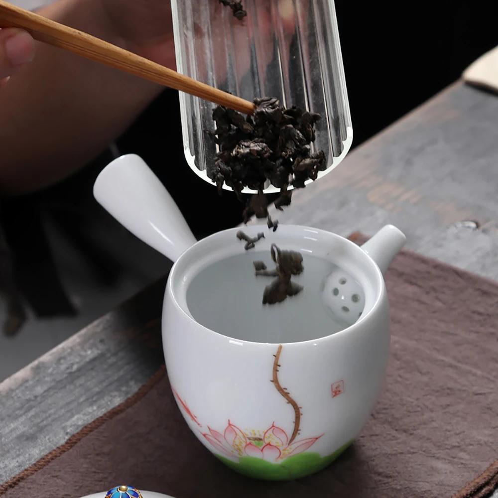 Hand painted teapot single pot hand with handle anti scalding side handle teapots fat white Kung Fu tea set small tea pot