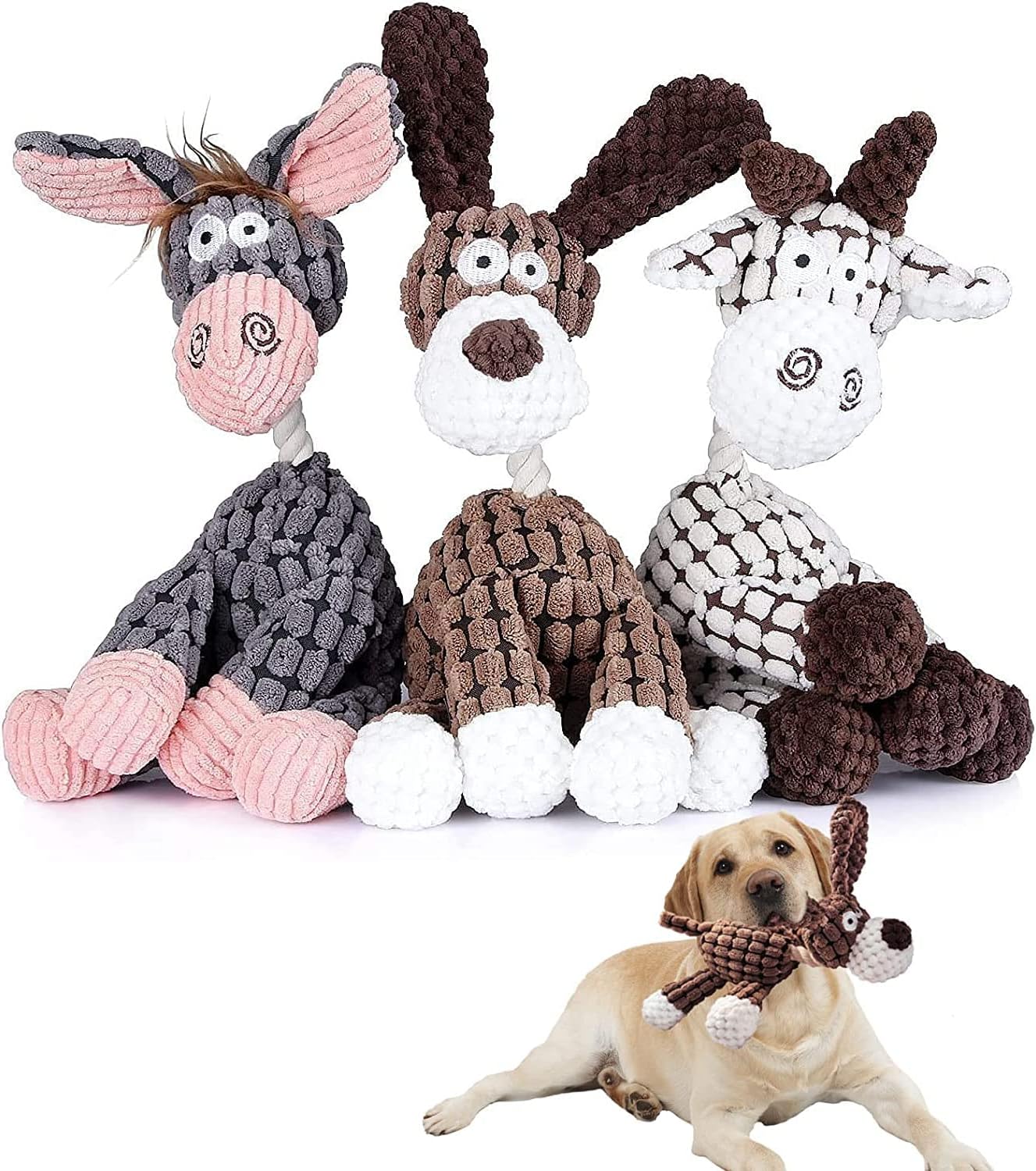 Eco-Friendly Cotton Dog Squeaky Interactive Chew Plush Toys (White,8.5inch(21.59cm)) белый