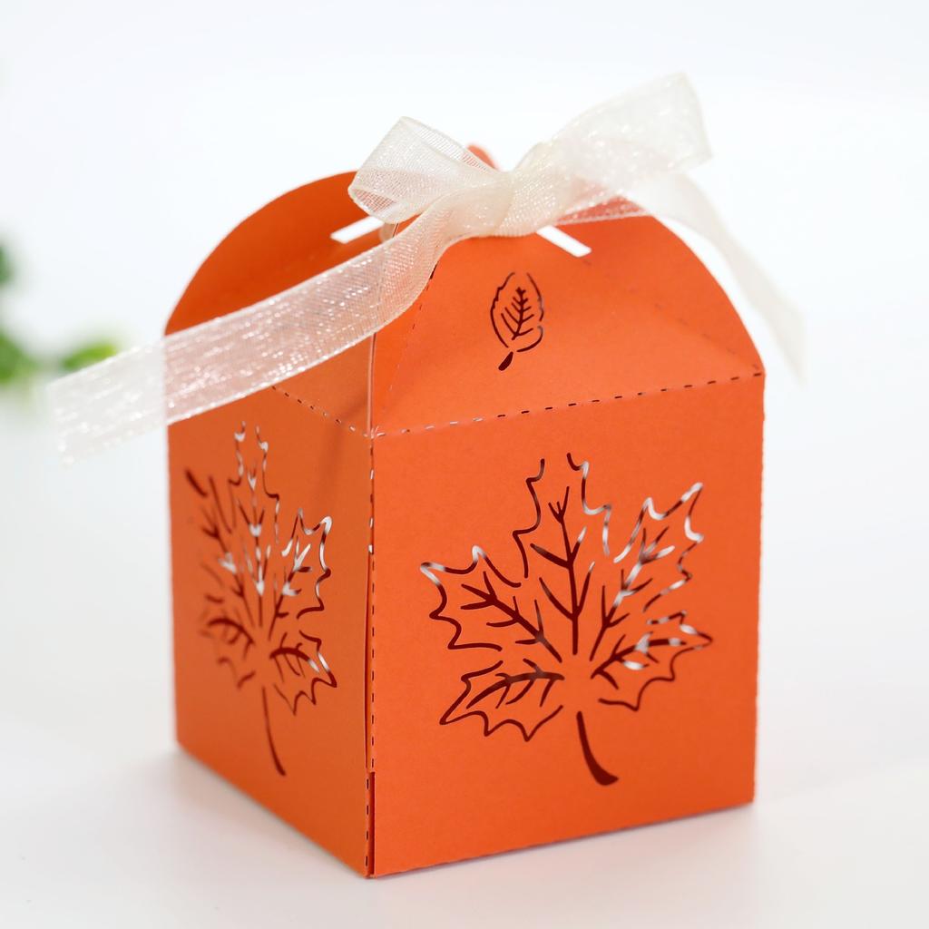 WTEMPO 10pcs Fall Maple Leaf Hollow Party Gift Boxes The Thanksgiving Day Pumpkin Pie Sweet Potato Packaging Boxes, Creative DIY Orange Paper Boxes