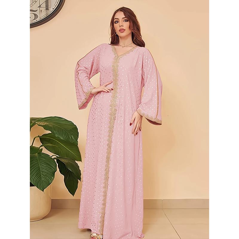 Elegant Gold Stamping Dubai Robe for Women - Middle Eastern & Indonesian Style