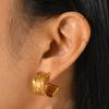 Stainless Steel C Shape Stud Earrings for Women Geometric Irregular Wrinkle Texture Large Gold Color Earrings Fashion Earring