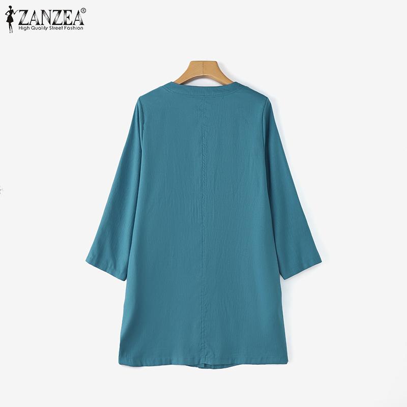 ZANZEA Women V Collar 3/4 Sleeve Buttons Up Casual Loose Long Cardigan Tops