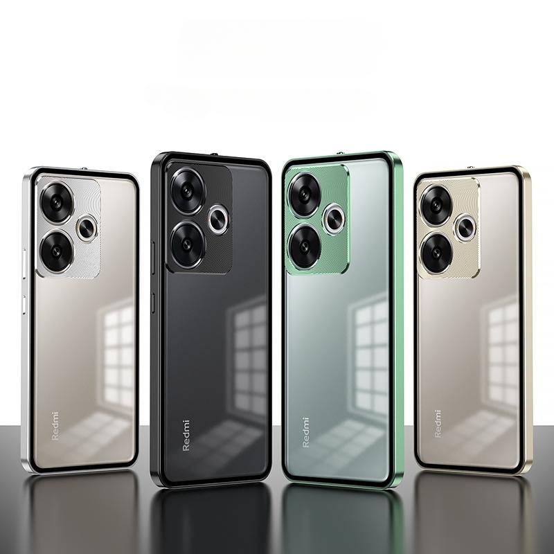 Stoßfeste Telefonhülle für Poco F6, Metallrahmen aus Aluminiumlegierung + matte, durchsichtige Acryl-Rückseitenabdeckung für Xiaomi Redmi Turbo 3