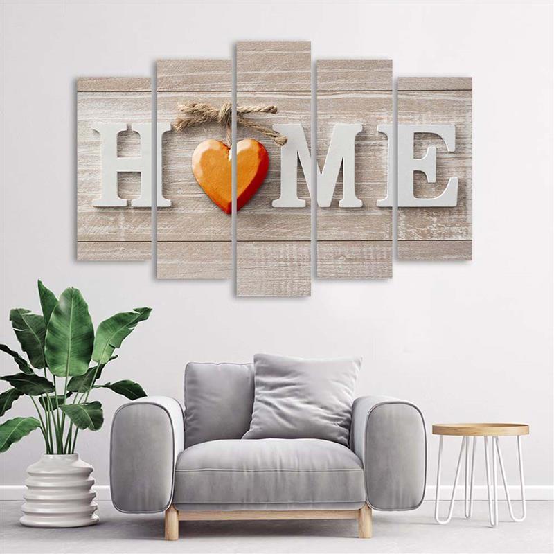Five Piece Picture Canvas Print Home Heart Orange Beige
