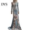 Floor Length Dress Women Skeleton Print Maxi Dress, Gothic Long Sleeve with Evening 3D Flower Decor, Velvet Floral for Halloween Costume Party