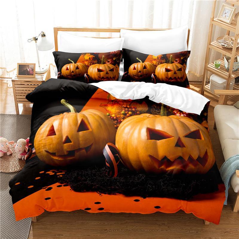 Halloween Duvet Cover Set Pumpkin Lantern Pattern Comforter Cover King Queen Size for Kids Boys Girls Gift Polyester Bedding Set