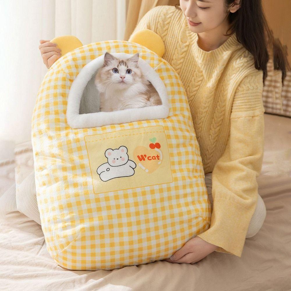 Semi-Enclosed Pet Warm Nest Cartoon Cat Cave Bed Pet Cave Cat Sleeping Bag  Indoor