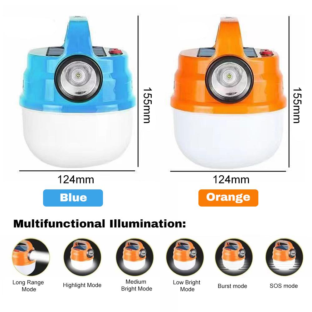 Zasilana energią słoneczną lampa kempingowa wielokrotnego użytku, ładowana przez USB, latarka namiotowa, przenośna latarka ręczna