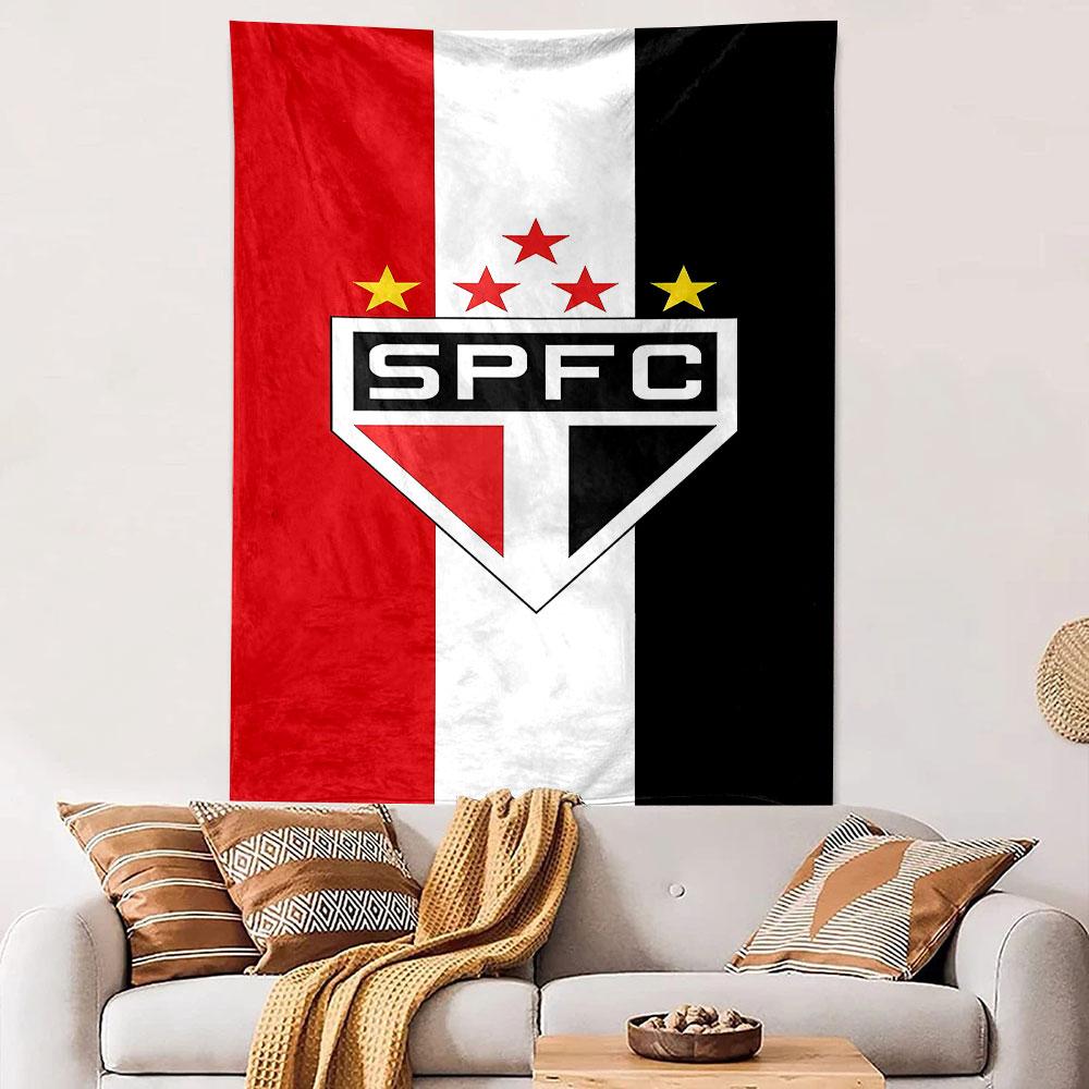 Sao Paulo Football Club Crest Wall Tapestry SPFC Red White Black Tricolor Fan Decor for Bedroom Man Cave Gift