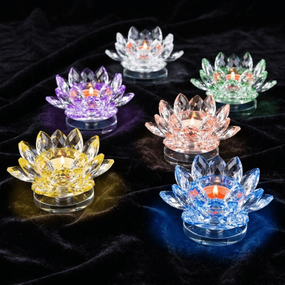 Glass Crystal Lotus Candle Holder Hoom Decor Lotus Figurines Candle Stand  Dinner Decor