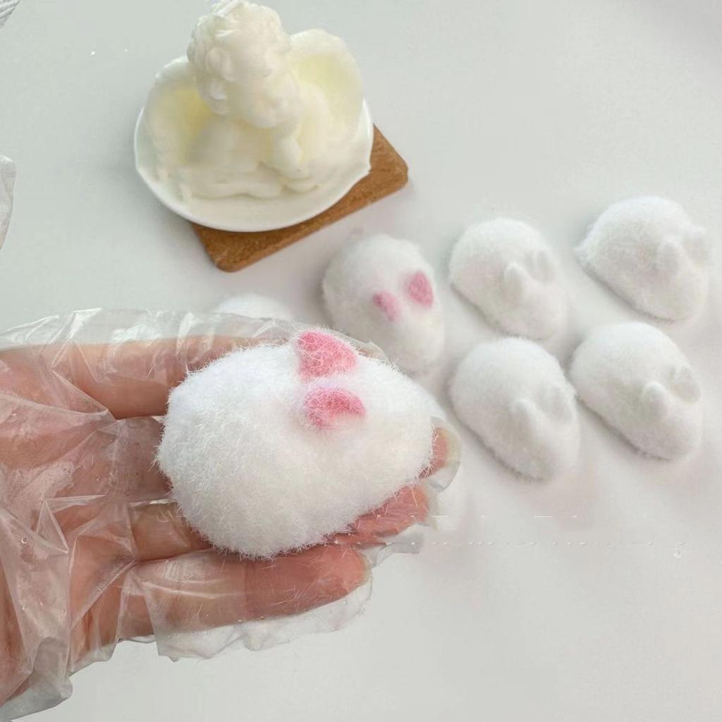 Squishy Kawaii Handmade Silicone Mini White Rabbit Flocked Snow Powder Bunny Soft Pendant Girl Cute Birthday Gift Kids Toys