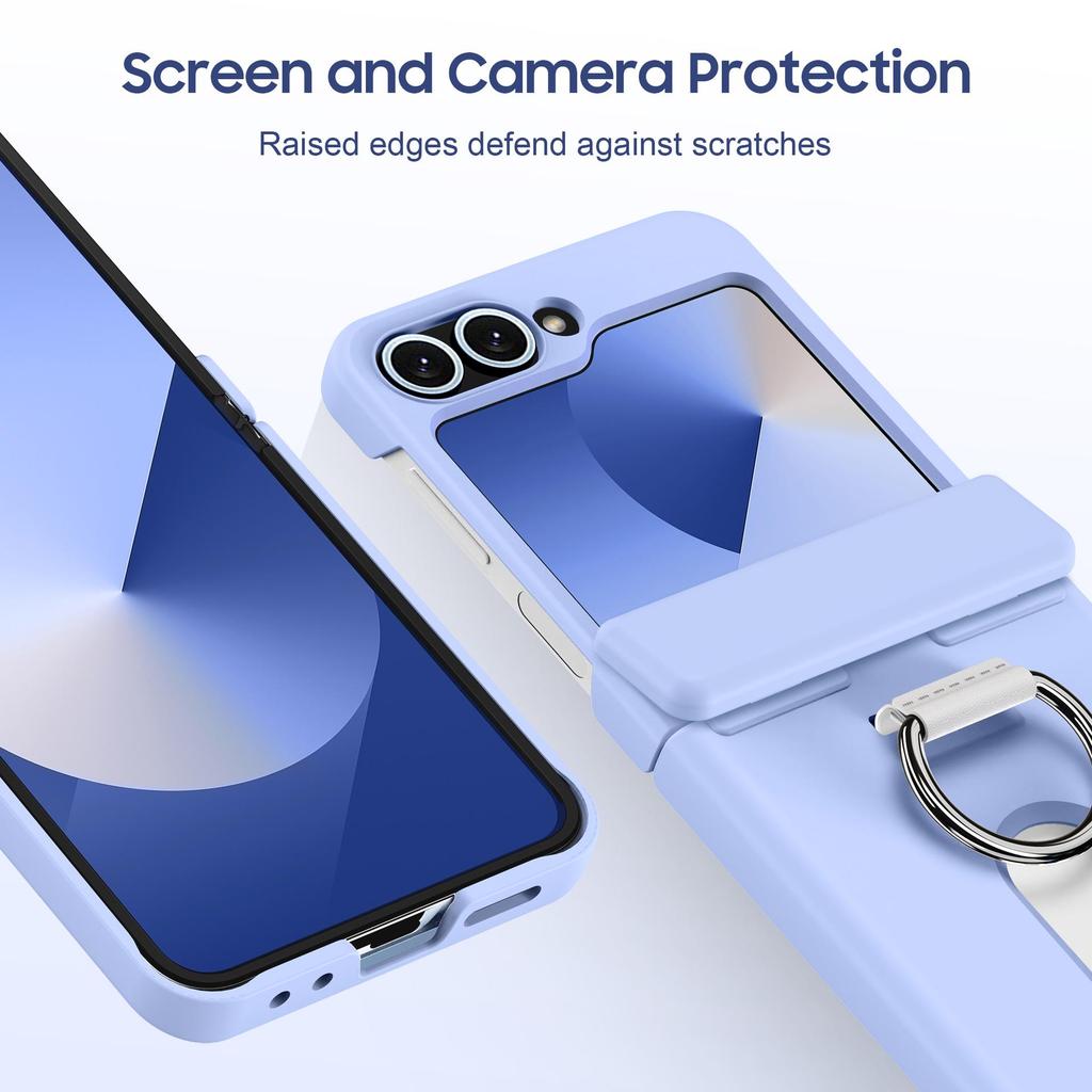 Samsung Galaxy Z Flip7 Case with Middle Axis Finger Ring, Card Holder, and Anti-Fall Protection, Compatible with Z Flip6