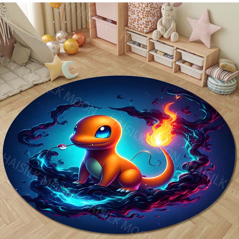 3D HD Bulbasaur Cartoon Round Carpet Kids Living Room Rug Camping Picnic Mats Flannel Anti-Slip Rug Yoga Mat Next Day Shipping