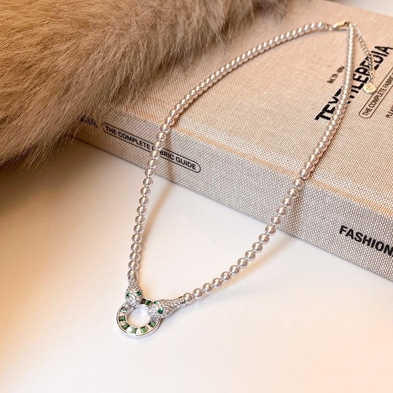 

Циркон жемчуг серпантин круглый кулон ожерелье нишевый дизайн ключичная цепочка модное холодное ожерелье