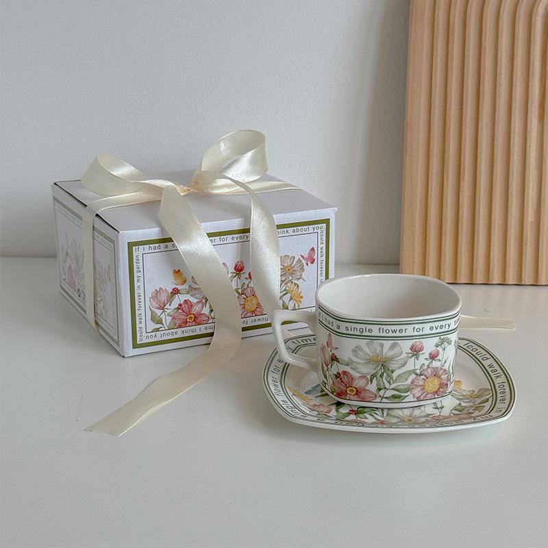 English Sunny Blossom High-Value Coffee Cup And Saucer Set Gift Box Afternoon Tea Ceramic Coffee Latte