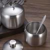 Stainless Steel Chili Oil Dispenser with Spoon Creative Seasoning Jar for