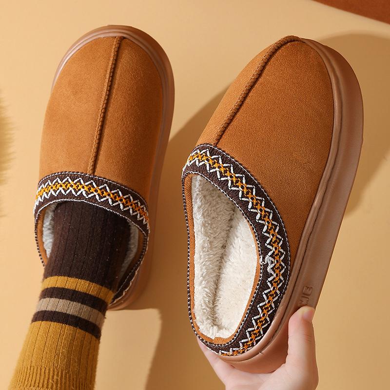 Fashion Winter Warm Home Cotton Slippers Women 2025 Soft Bottom Platform Plush Slides Woman Plus Size Eva Thick Sole House Shoes 36-45