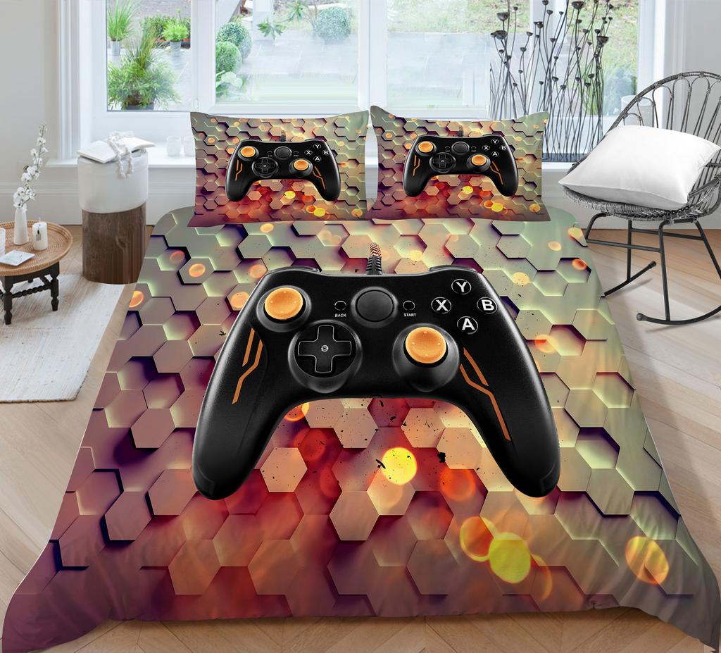 3D Technology Gaming Console Series Bedding Set with High-definition Digital Printing Game Handle, Down Duvet Cover and Pillowcase 2/3 Pieces