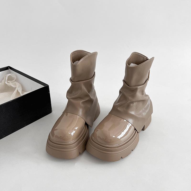 

French thick-soled white Martin boots for women s British style spring 2025 new heightened small thick heel sweet cool style short boots 40 хаки