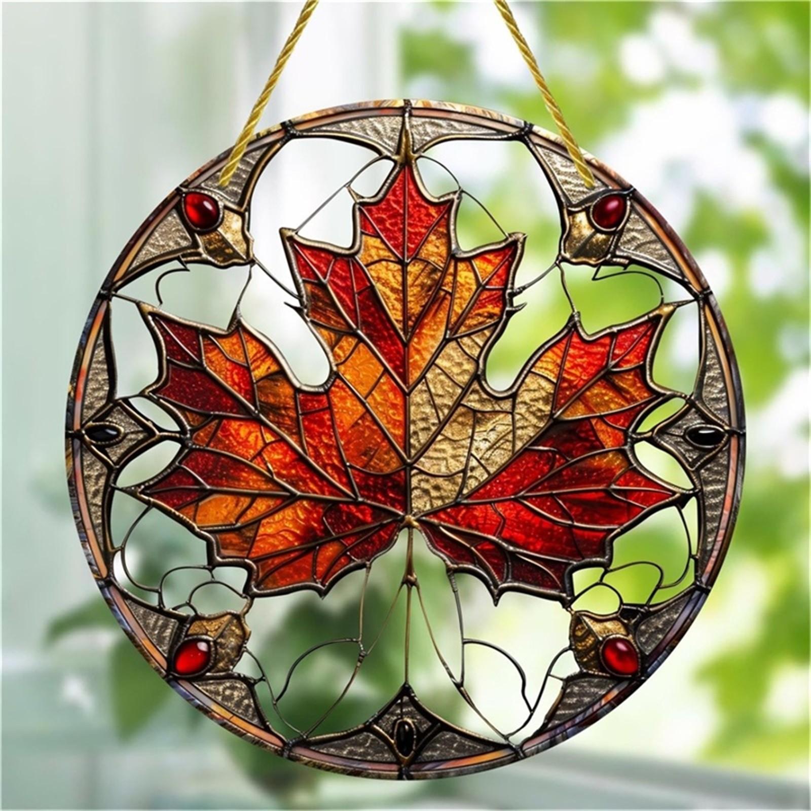 

Maple Leaf Pendant Acrylic Signage Round Wreath Decoration Home Windows Decoration Harvest Festival Thanksgiving decorations One Size помаранчевий