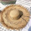 New Summer Straw Hat Hollow Ladies Beach Sun Hat Womens Large Brim Leisure Solid Color Fur Edge Raffia Straw Hat