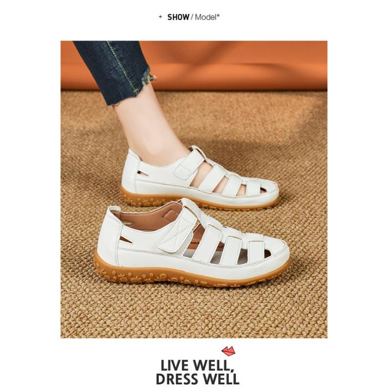 Large Size Sandals Spring Hollow Out Pit Hole Women's Shoes Thick Bottom Waterproof Mom Shoes Flat Bottom Beach Sandals