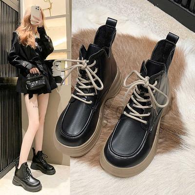 Thick-soled Martin Boots for Women's British Style 2025 Spring and Autumn Single Boots European Thick-soled Fried Street V-mouth Thin and Naked Small