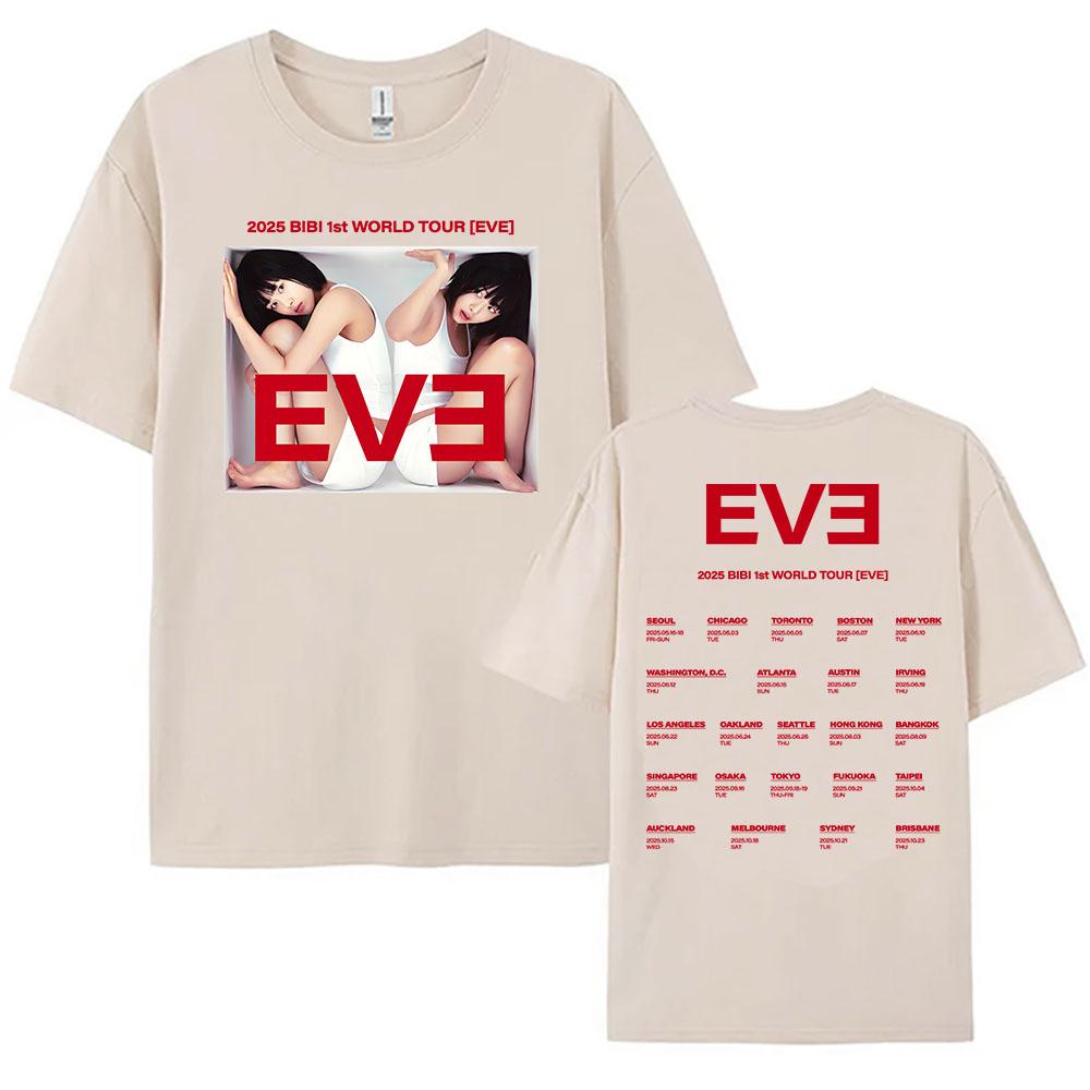 

2025 BIBI 1ST WORLD TOUR EVE Tshirt Summer Cotton High Quality Tshirts Korean Singer Graphic Printing T Shirt Women Unisex Tees S
