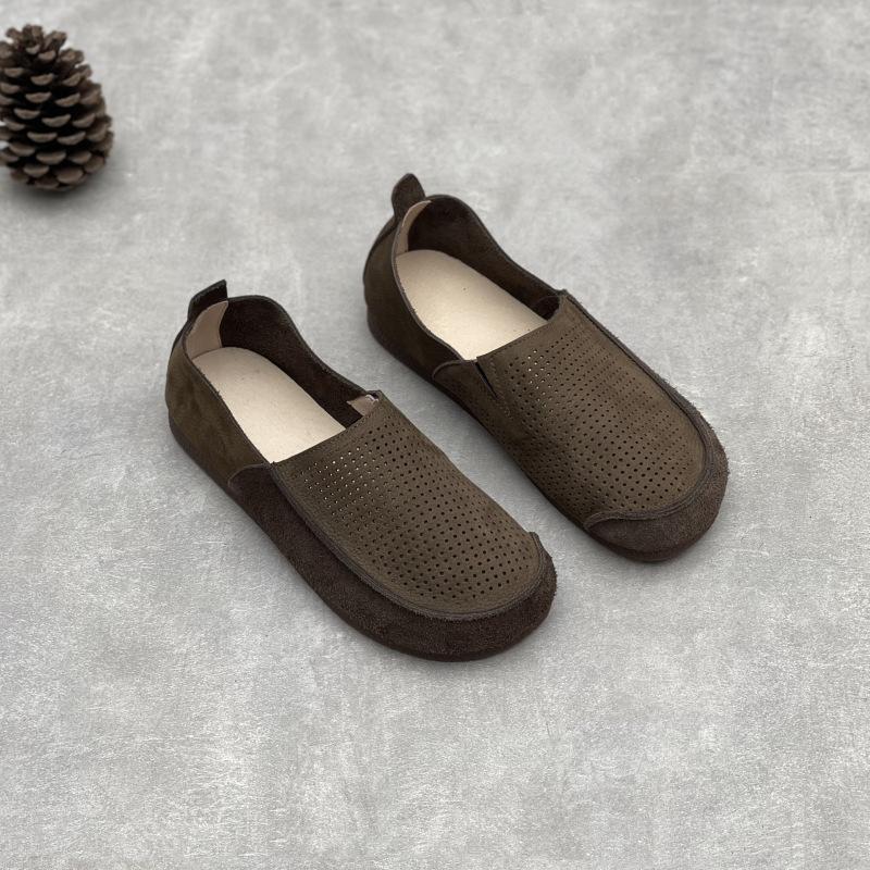 Fashion GKTINOO Handmade Genuine Leather Loafers Summer 2025 New Casual Hollow Out Breathable Soft Sole Women's Slip-on Shoes