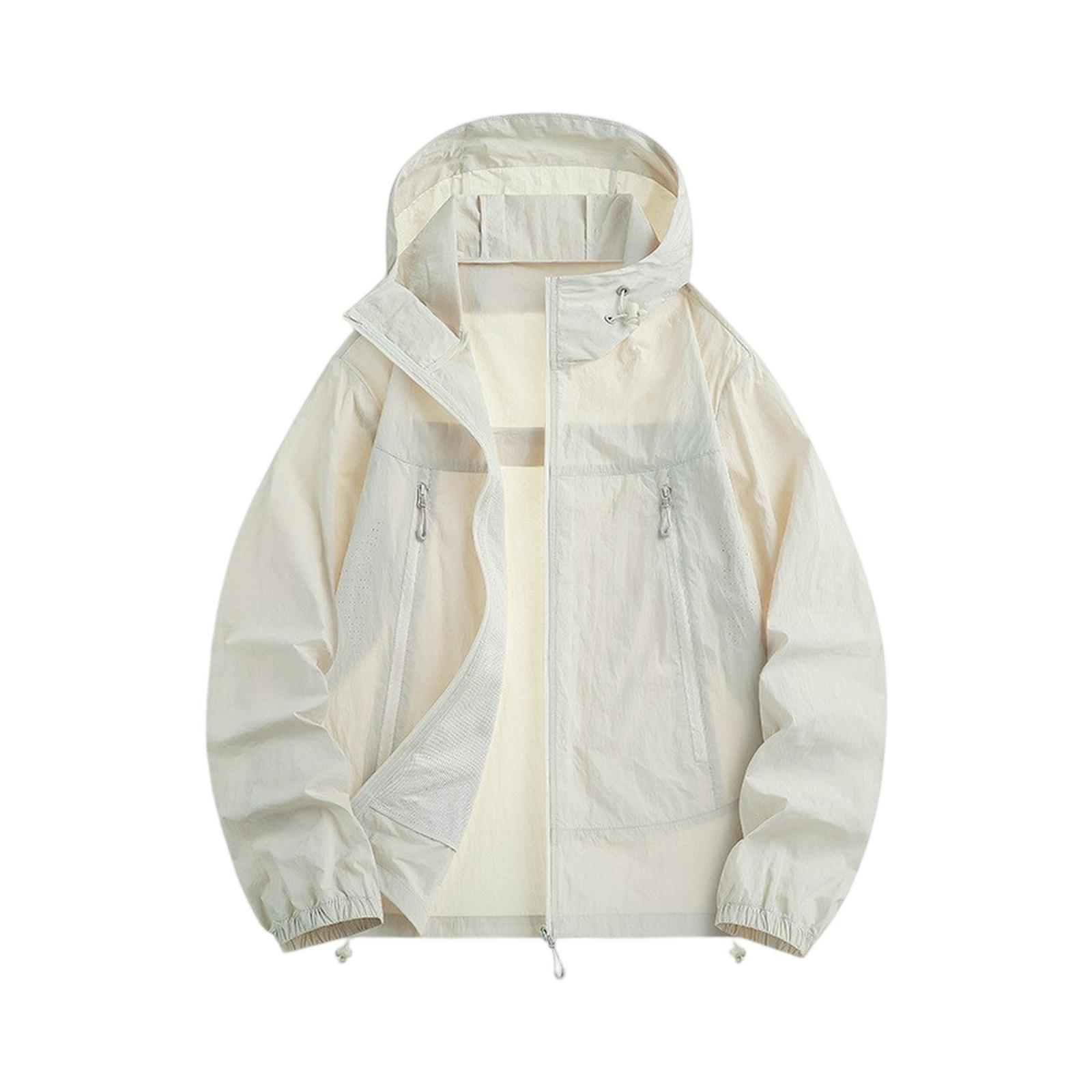 

Lightweight Hooded Jacket For Couples Fashion Sunscreen Full Zipper Breathable Comfy Hoodies Coat Outdoor Sport Outwear L бежевий
