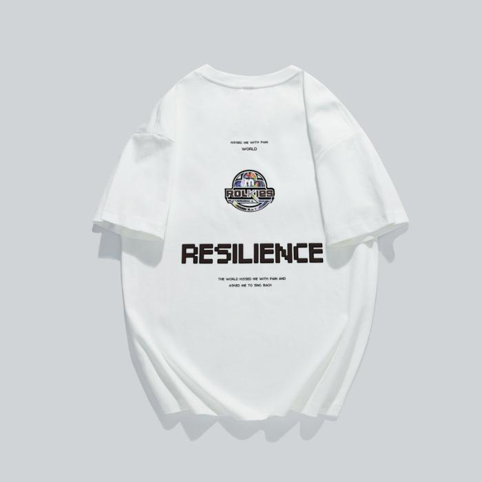 White Printed T-shirt Men's Summer Thin Embroidered Short-sleeved Top Clothes