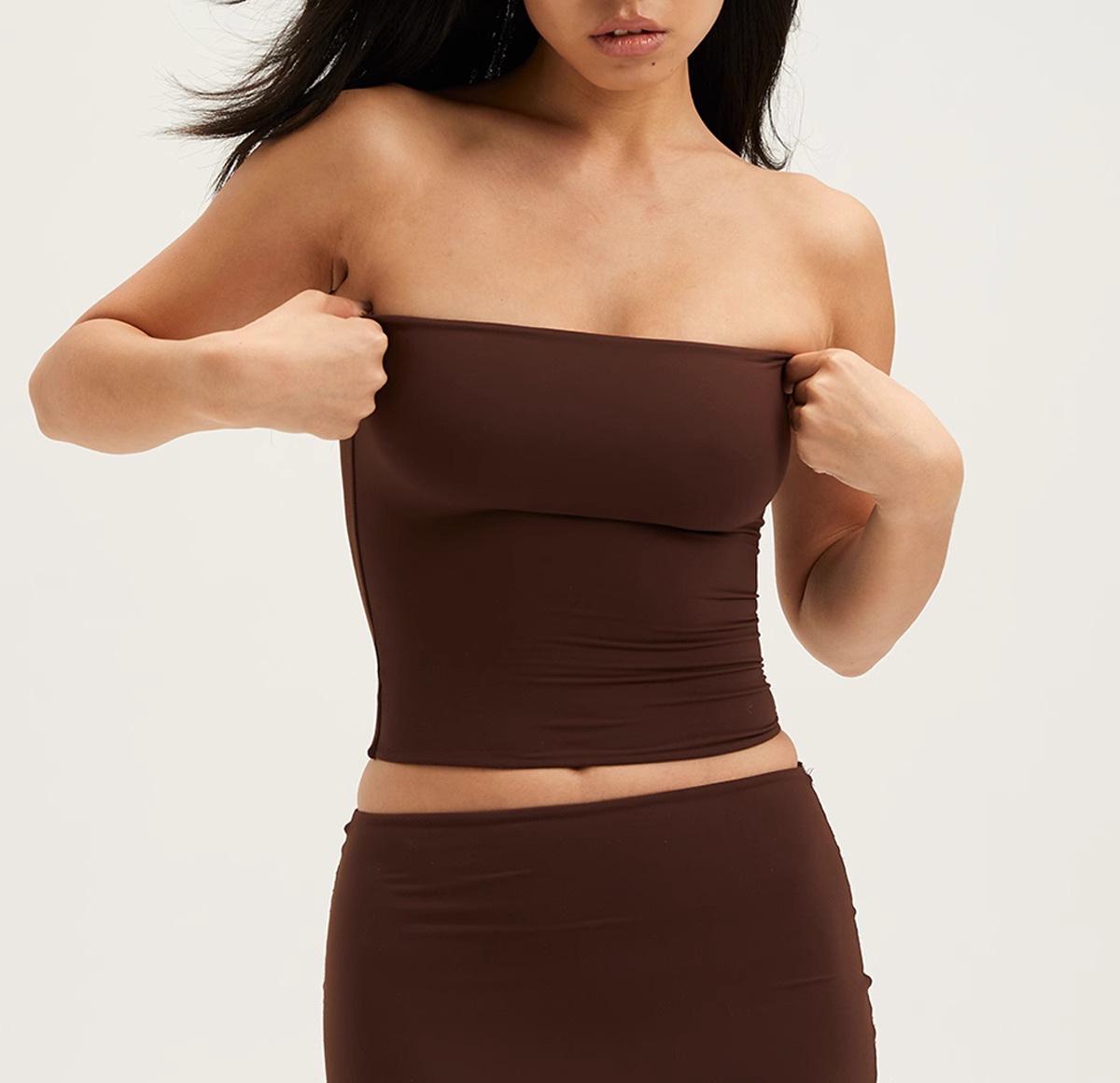 Tankair2026 Летний Сексуальный Эластичный Бандо с Косточками – Высококачественный Базовый Слой Обворачивающий Грудь Верхний Слой Medium коричневый