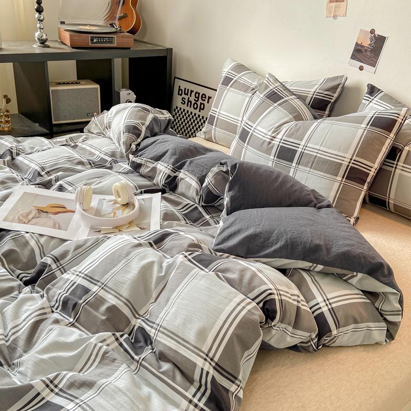 Washed Cotton Plaid Duvet Cover Set - Single, 150x200cm 1.5x2.0m Single Duvet Cover