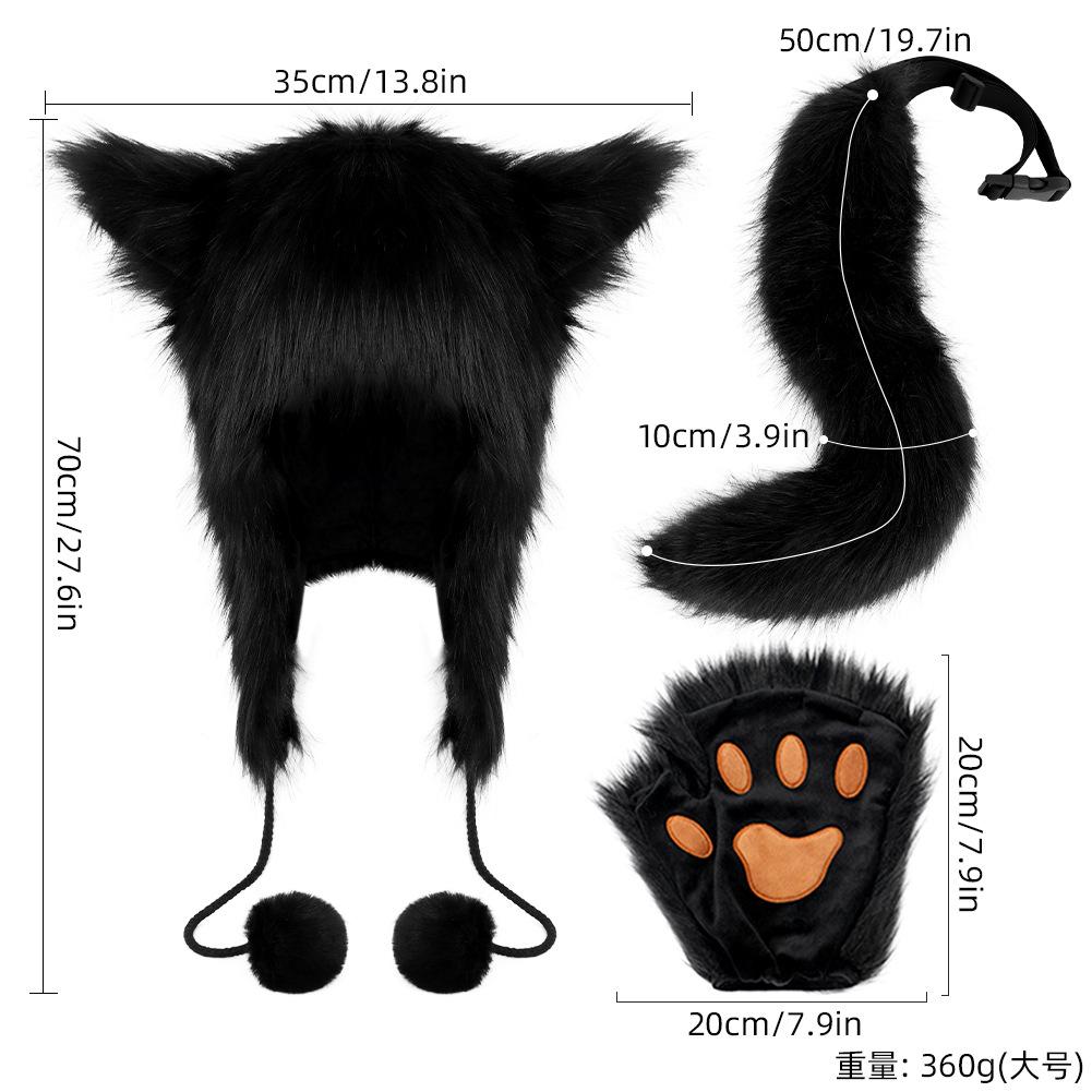 Fur ball hat fox tail plush finger gloves cosplay Beast Tail Prop Set