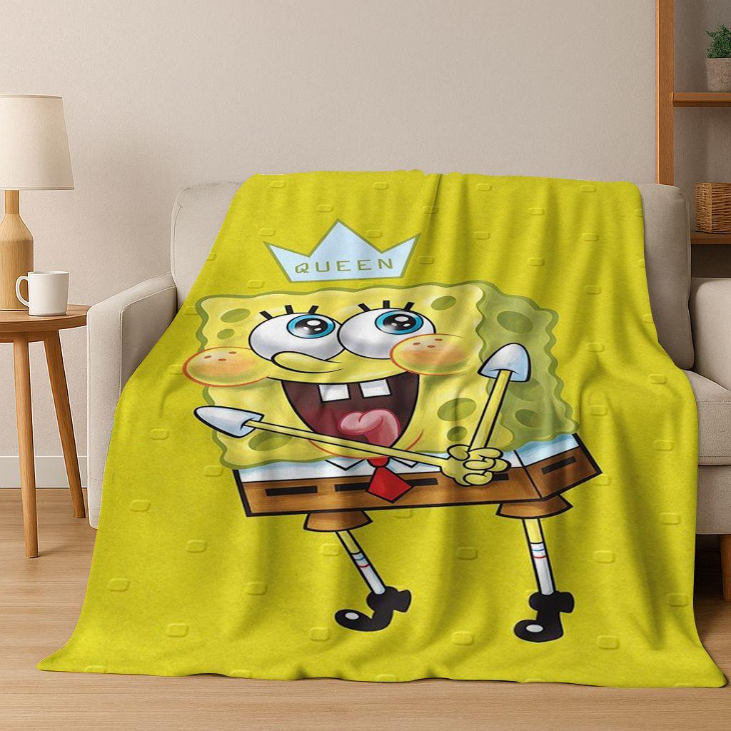 Cartoon S-SpongeBob SquarePants Patrick Star Flannel Blanket Soft Throw Blanket for Bed Bedroom Living Room Travel Picnic Gift