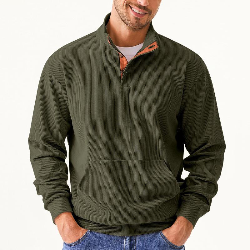 Men S Corduroy Stand Collar Long Sleeve Pocket Sweatshirt