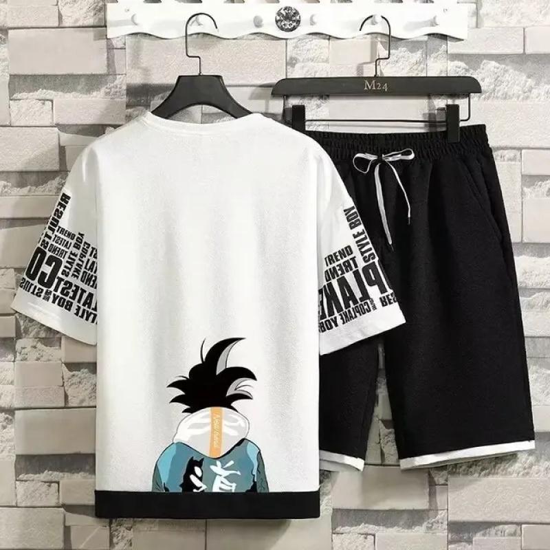 Męski Letni Zestaw Szortów Strój na Siłownię Studencki T-shirt z Krótkim Rękawem z Nadrukiem 3D Męski Top Treningowy Szybkoschnący