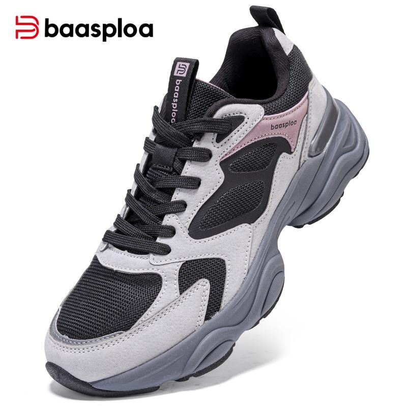 BAASPLOA Damen Sportschuhe mit dicker Sohle, Mesh Laufschuhe, Freizeitschuhe, Wanderschuhe, Studentenschuhe, weiße Schuhe, flache Sportschuhe, Tennisschuhe