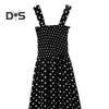 Summer Women Dress Dot Print Sleeveless Elastic Bust Square Neck A-line Big Hem Pleated Mid-calf Length Dating Shopping Midi Dress
