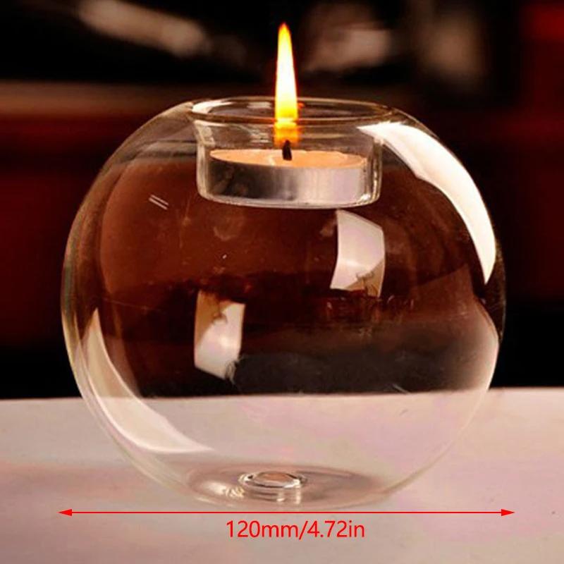 Transparent Glass Candle Holder European Glass Round Candle Holder Home Decoration Glass Crafts Holiday Decoration 1pc