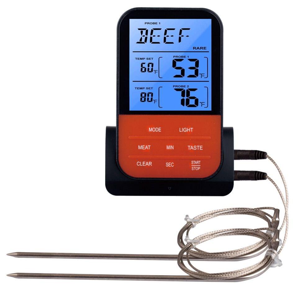 Dual-Probe Wireless Waterproof BBQ Thermometer with Timer and Alarm