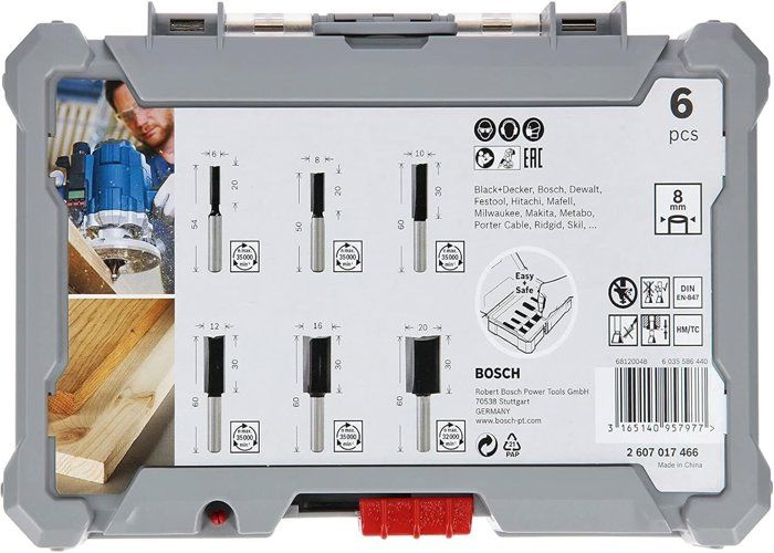 Straight Router Bits Set - Bosch - 2607017466 - 8 Mm Shank - Ø12/16/20 Mm - 6 Pieces