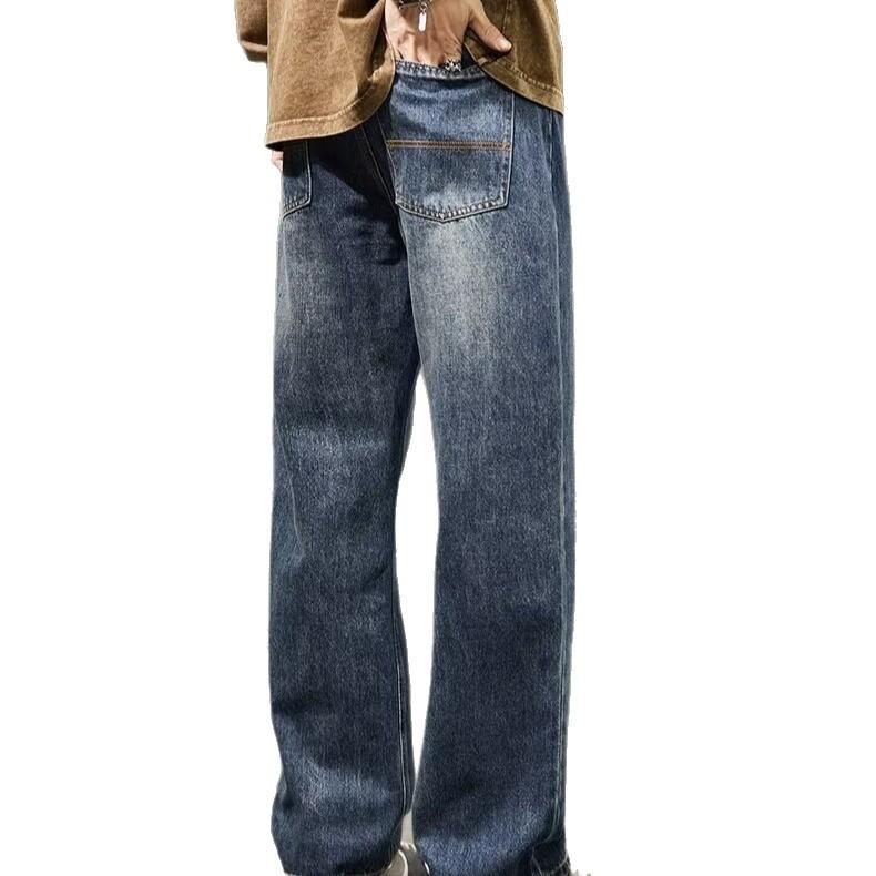 Pants American high street spring retro washed jeans men loose straight teen handsome trousers men