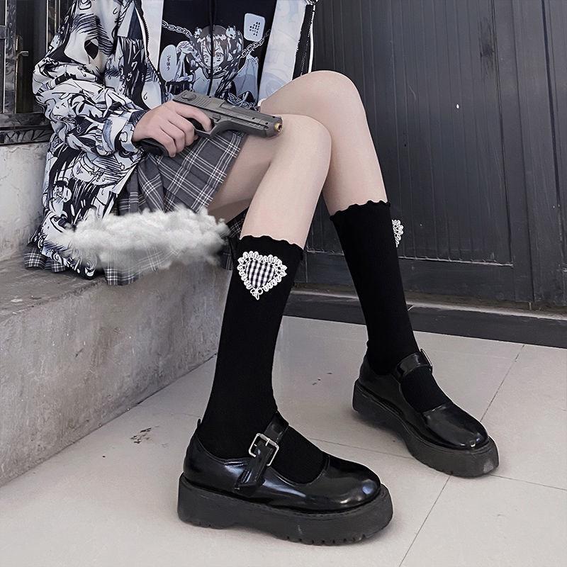 

Летние женские носки до середины икры в корейском стиле, клетчатые с сердечками - Модные японские студенческие милые белые хлопковые носки JK One Size