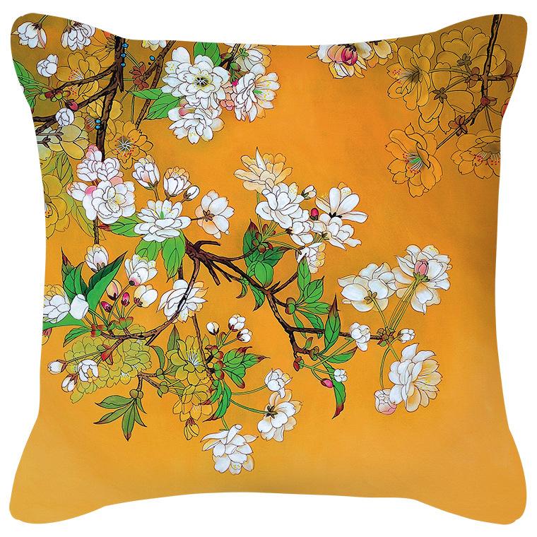 Plum Blossom Cushion Flamingo Birds Cherry Pillow for Home Chair Sofa Decoration Yellow Pillowcases