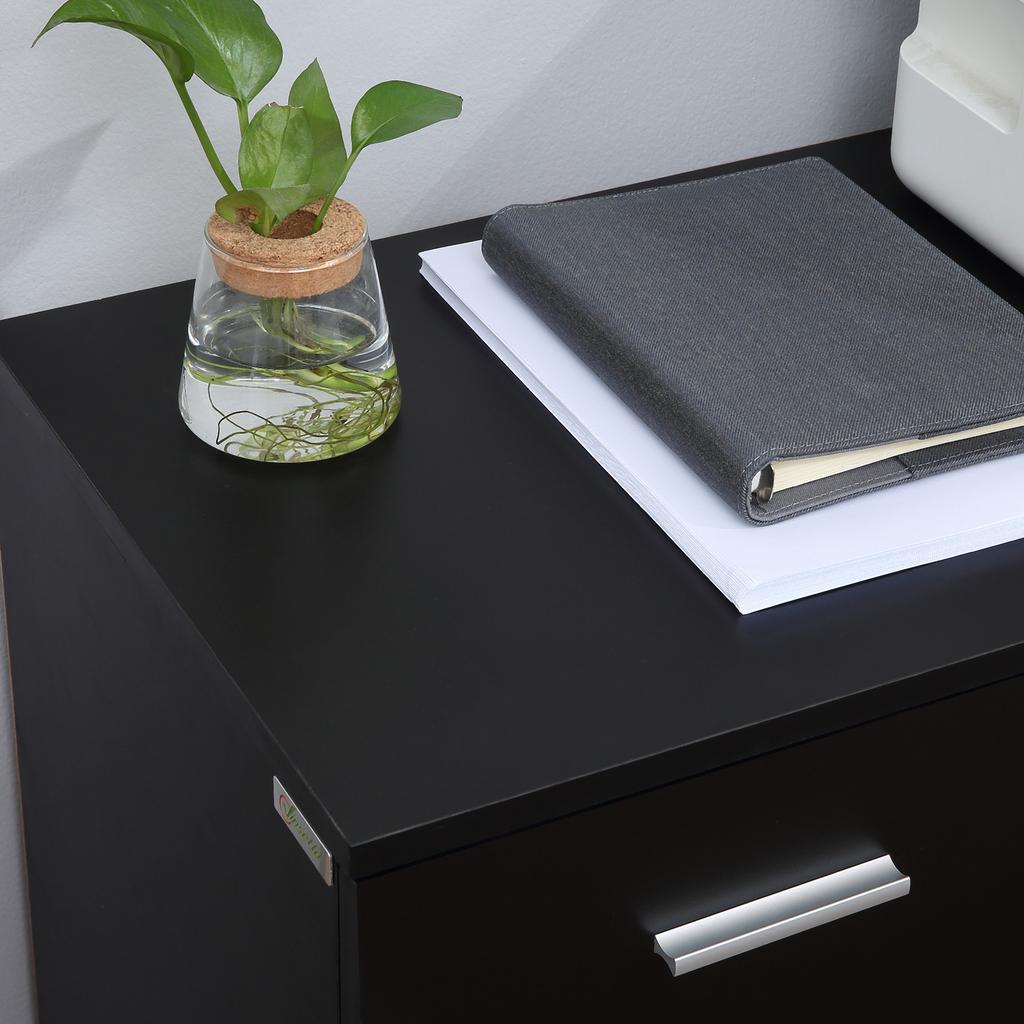 Multifunctional Office Cabinet with 360 degrees Wheels, for Printers and Files, in Black Wood 100x40x71cm