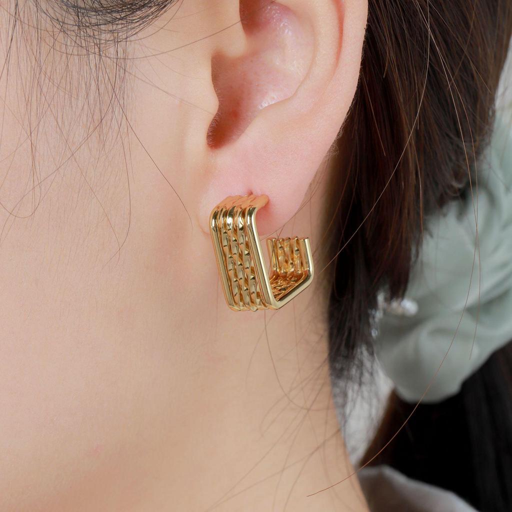 Gold Titanium Steel Multilayer Hoop Earrings - Light Luxury, Colorfast, High-End Feel