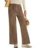 2026 Spring Elastic High Waist Lace-Up Corduroy Pants, Wide-Leg, with Pockets, Casual Long Trousers.