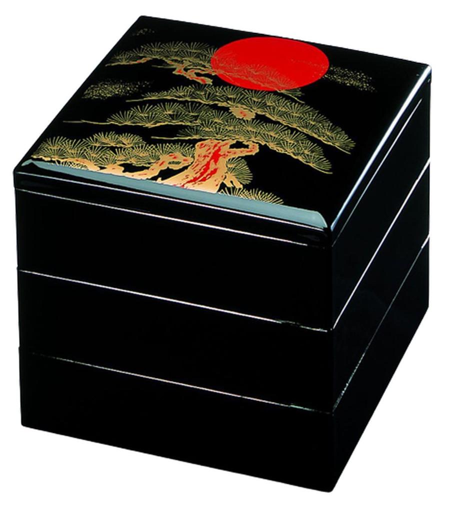 Outdoor Lunch Box Made in 3 Houtoku Sunrise Pine x x J-kitchens (Lunch Box) Japan, Tiers, 6.5 inches, Design, 19.7cm 19.7cm 17.9cm